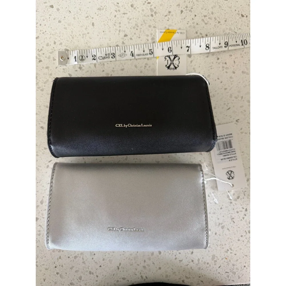 NWT CXL by Christian Lacroix Park Small Clutch Wristlet 2 Set Black Silver